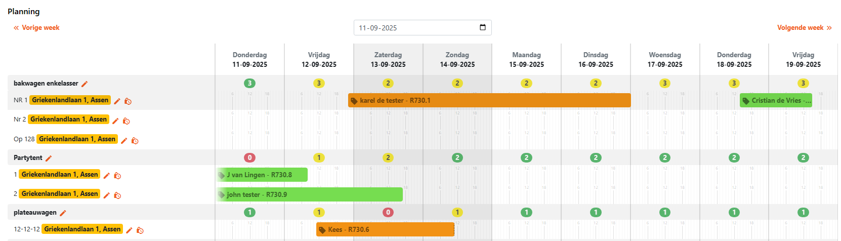 <h2><h2>Zo ziet je planning eruit</h2></h2>
<p><p>Een duidelijk weekoverzicht van al je woningen met aankomsten, vertrekken en schoonmaakblokkades. Filter op locatie of object en zie met één klik de orderdetails. Boekingen die via je website of via ICS‑koppelingen binnenkomen verschijnen direct in de planning.</p></p>